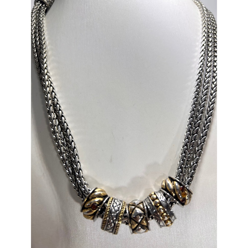 Chico's Necklace Womens OS Silver Gold Good Mixed Metal Multi Strand Bead Charm